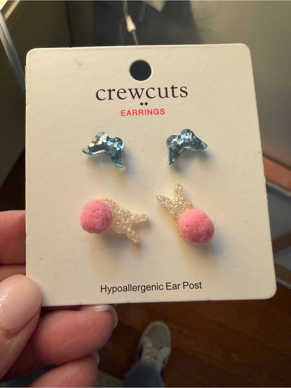 crewcuts Kids Sparkle Bunny & Blue Gem Earring Set - Pink and Blue